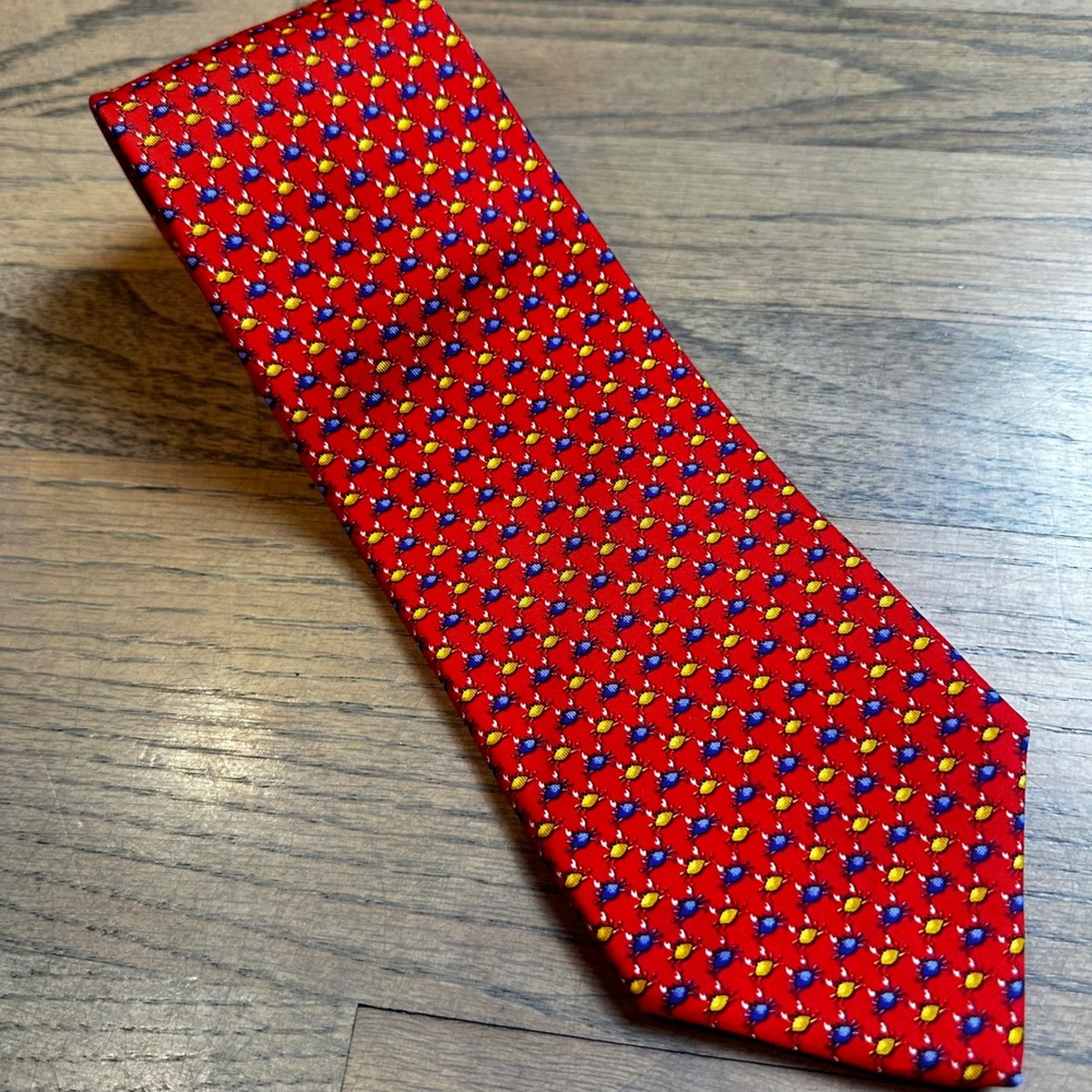 Robert Talbott Necktie Red Blue Yellow Crab Print Silk Men's Tie